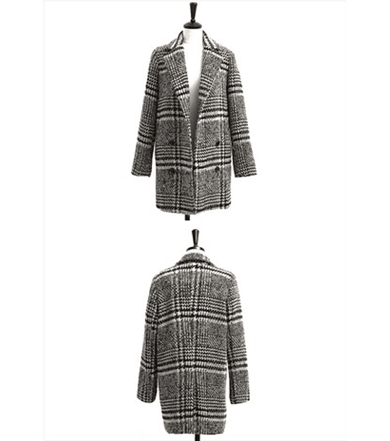 Houndstooth Check Wool Coat