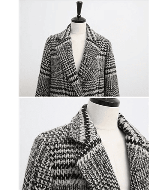 Houndstooth Check Wool Coat