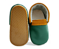 Moccs cuero verde con aplicación mostaza Oferta!