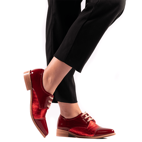 Zapatos Oxford Mujer Rojo Calzado Cuero Burano