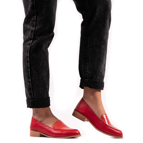 Zapatos Mocasín Mujer Rojo Tornasol Calzado Cuero Burano