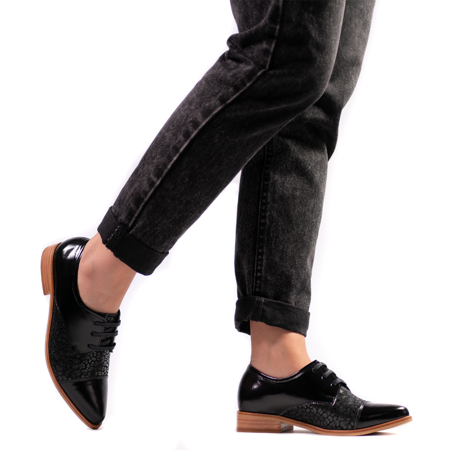 Zapatos Oxford Mujer Negro Print Calzado Cuero Burano