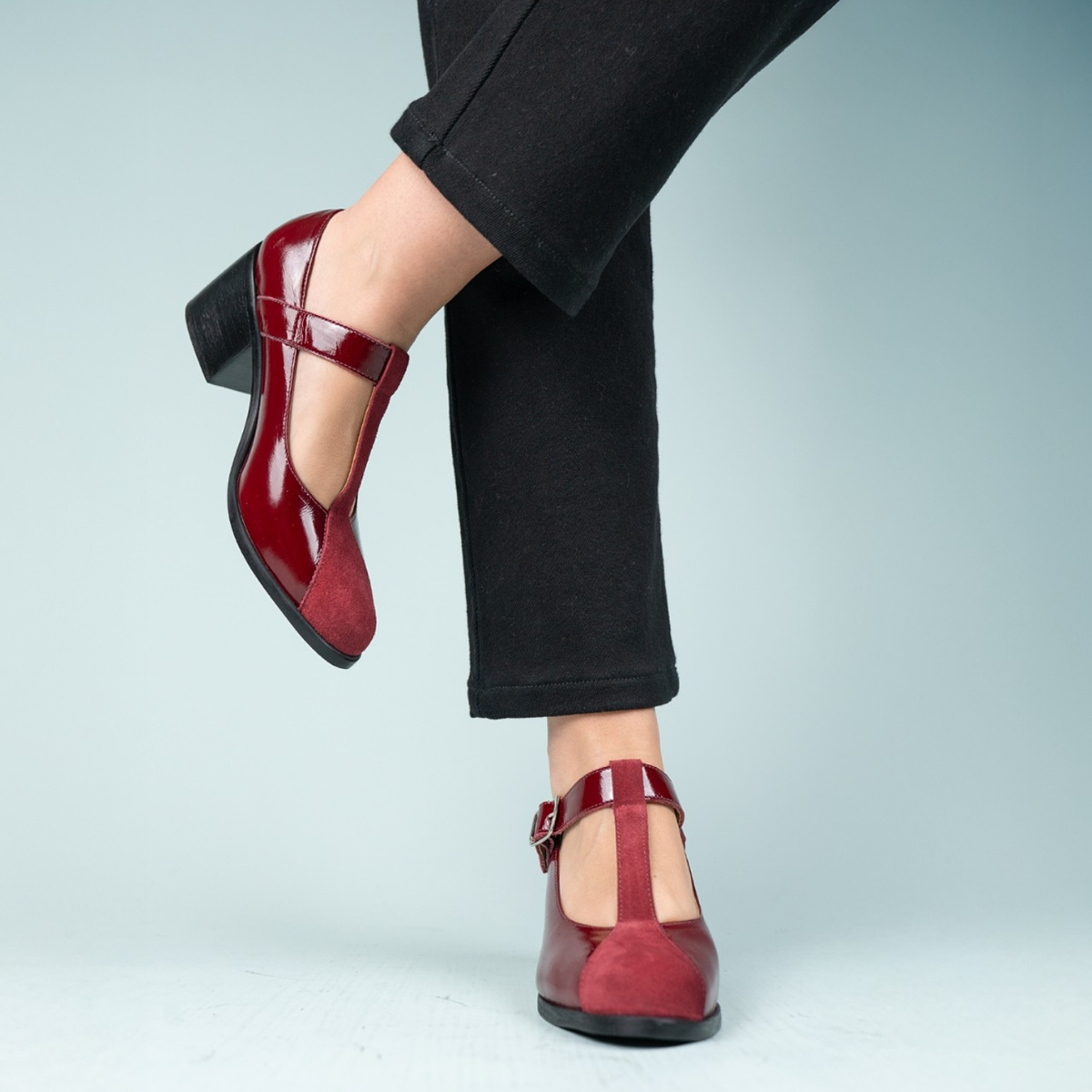 Zapatos Tacón Mujer Rojo Burdeo Calzado Cuero