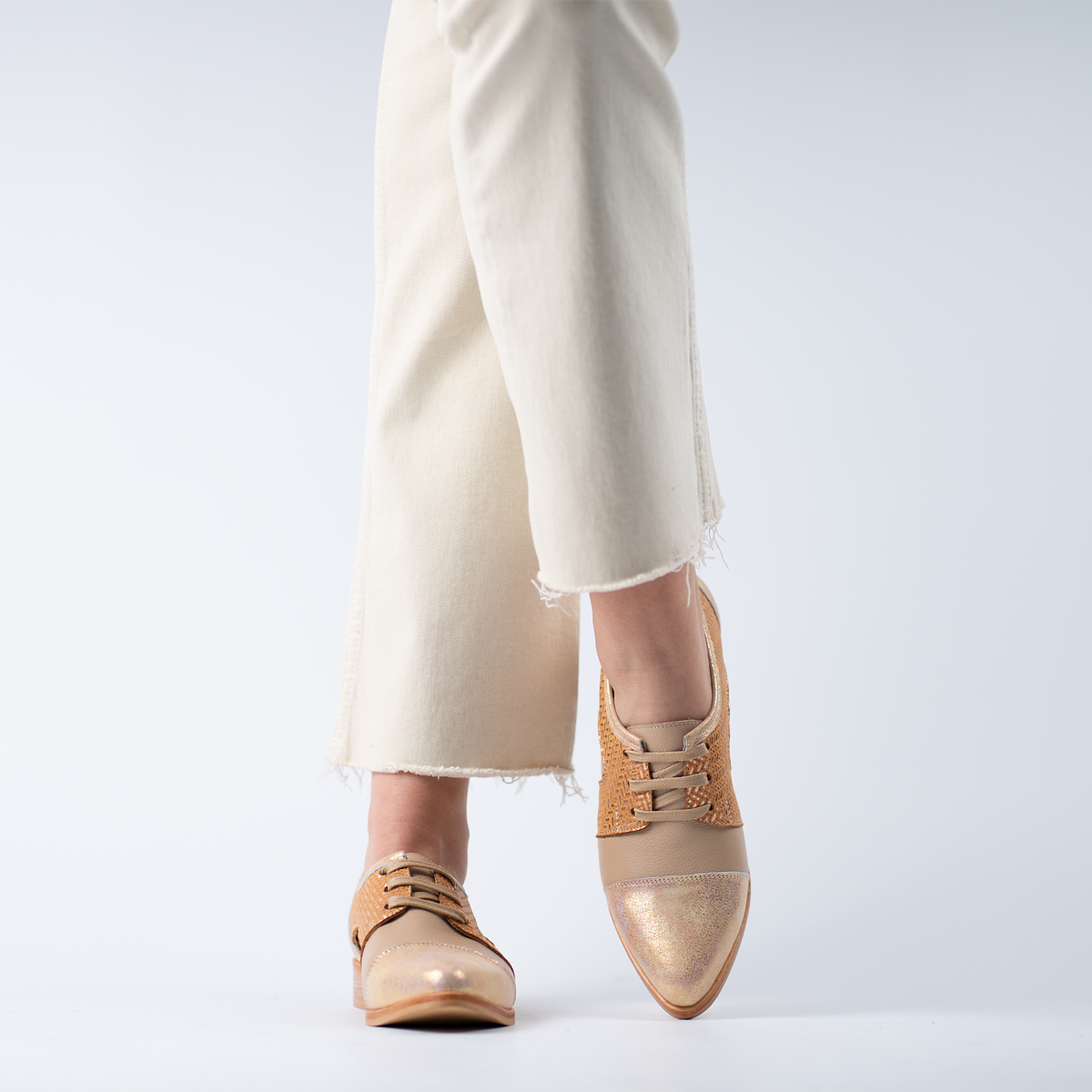 Zapatos Oxford Mujer Dorado Camel calzado Cuero Burano