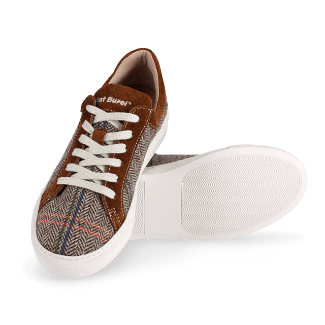 Brown Herringbone Cognac Wool Summer Sneakers - Just Burel