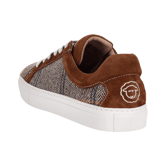 Brown Herringbone Cognac Wool Summer Sneakers - Just Burel
