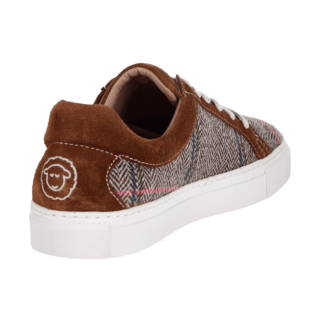 Brown Herringbone Cognac Wool Summer Sneakers - Just Burel