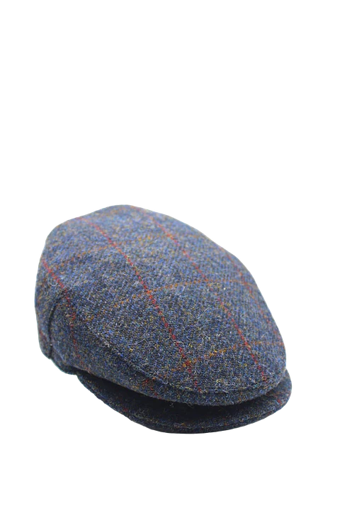 Flat Cap Blue Tweed - Red & Orange Stripe Just Burel
