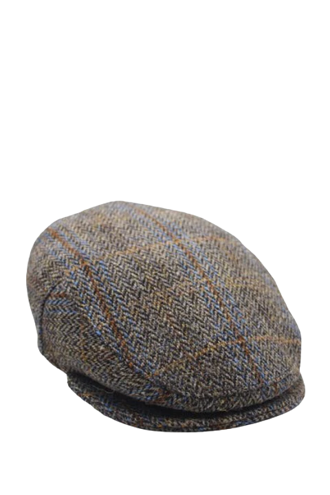 Flat Cap Herringbone Mix Gray Tweed Stripes Cobalt Blue R&P