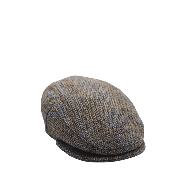 Flat Cap Herringbone Mix Gray Tweed Stripes Cobalt Blue R&P