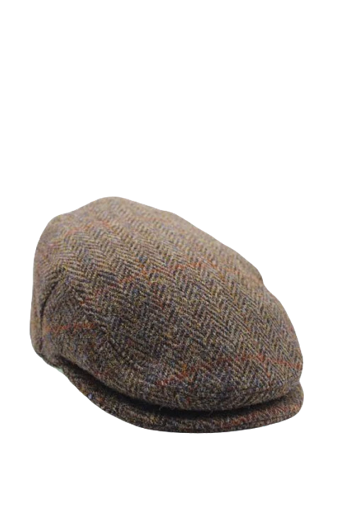 Flat Cap Herringbone Mixed Brown Tweed HT R&P 