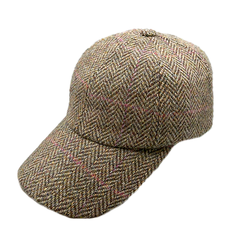 Baseball Cap Tweed Beige Herringbone with Pink Stripe Just Burel  