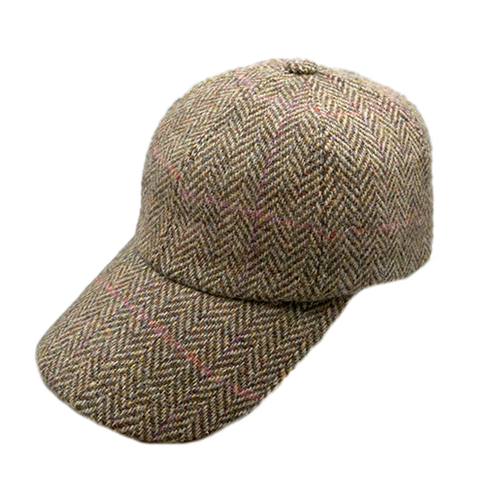 Baseball Cap Tweed Beige Herringbone with Pink Stripe Just Burel   1