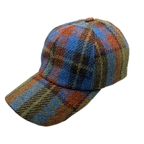 Baseball Cap Blue and Green Plaid Tweed Just Burel