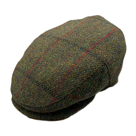 Flat Cap Verde Escuro Liso Risca Vermelha Tweed Just Burel