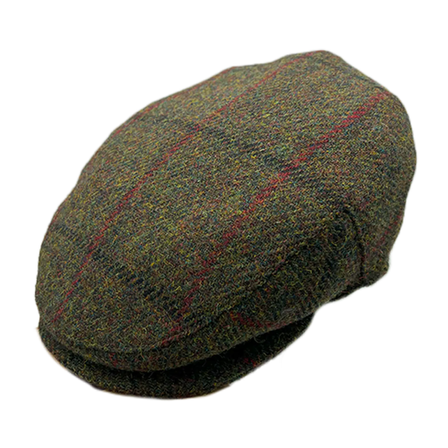 Flat Cap Dark Green Plain with Red Stripe Tweed Just Burel 1