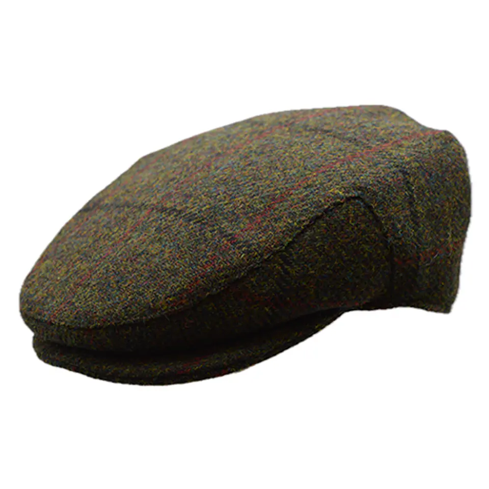 Flat Cap Verde Escuro Liso Risca Vermelha Tweed Just Burel 1