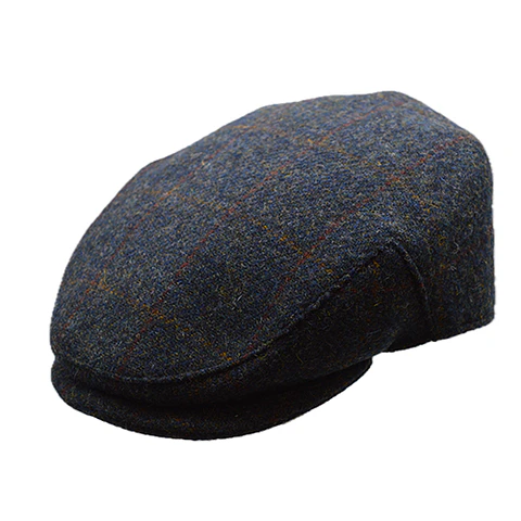 Flat Cap Azul Liso Tweed Risca Vermelha / Laranja Just Burel