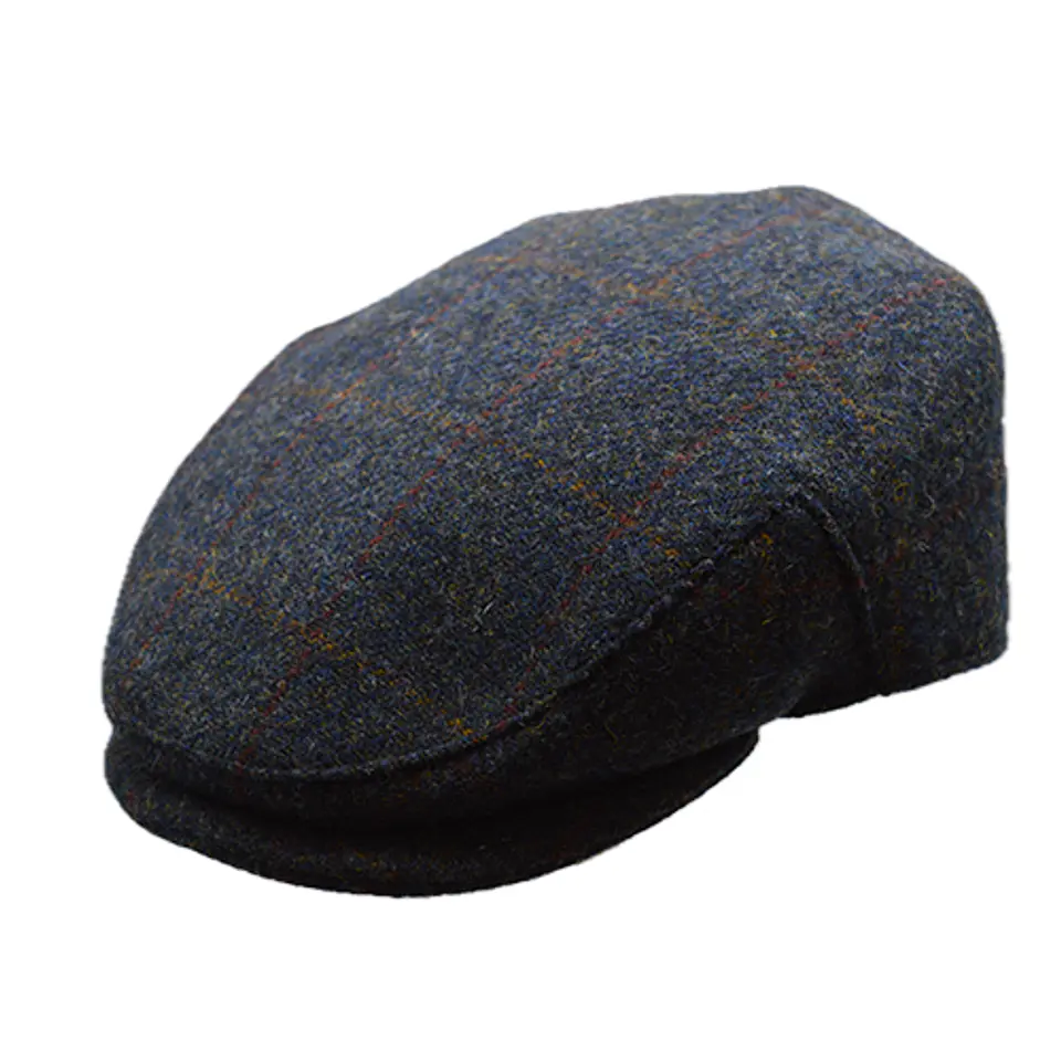 Flat Cap Azul Liso Tweed Risca Vermelha / Laranja Just Burel 1