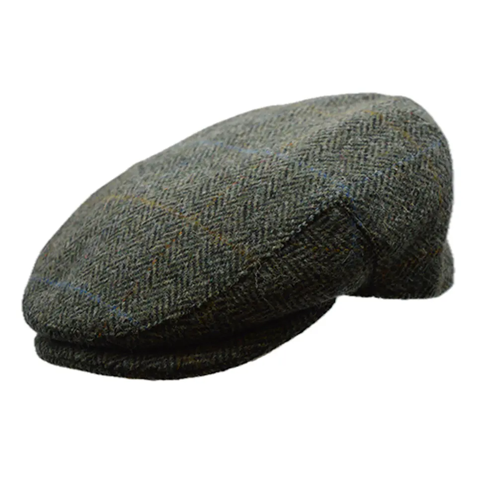 Flat Cap Herringbone Green Blend with Blue Stripe Just Burel 1