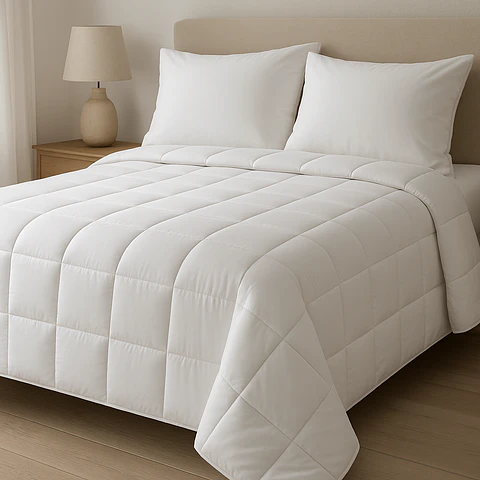 Quilt 2 Plazas Algodón Egipcio 300 Hilos Cuadros Blanco