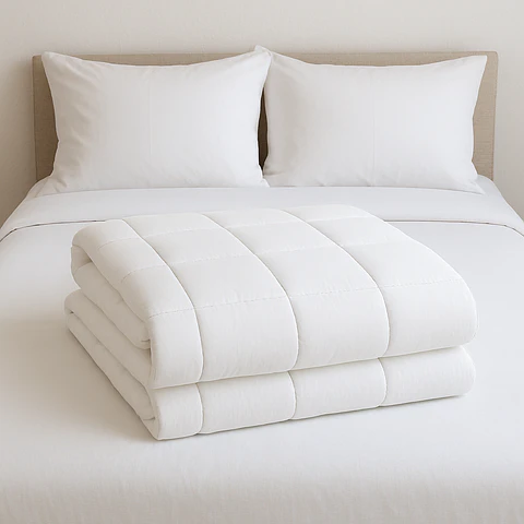 Quilt 2 Plazas Algodón Egipcio 300 Hilos Cuadros Blanco