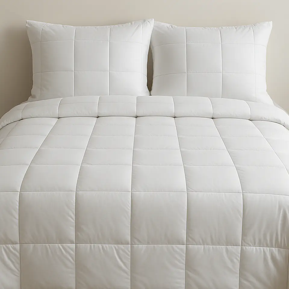 Quilt 2 Plazas Algodón Egipcio 300 Hilos Cuadros Blanco 3