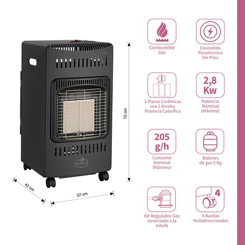 Estufa a Gas Interior 5 Kg 2,8 Kw VARME Black