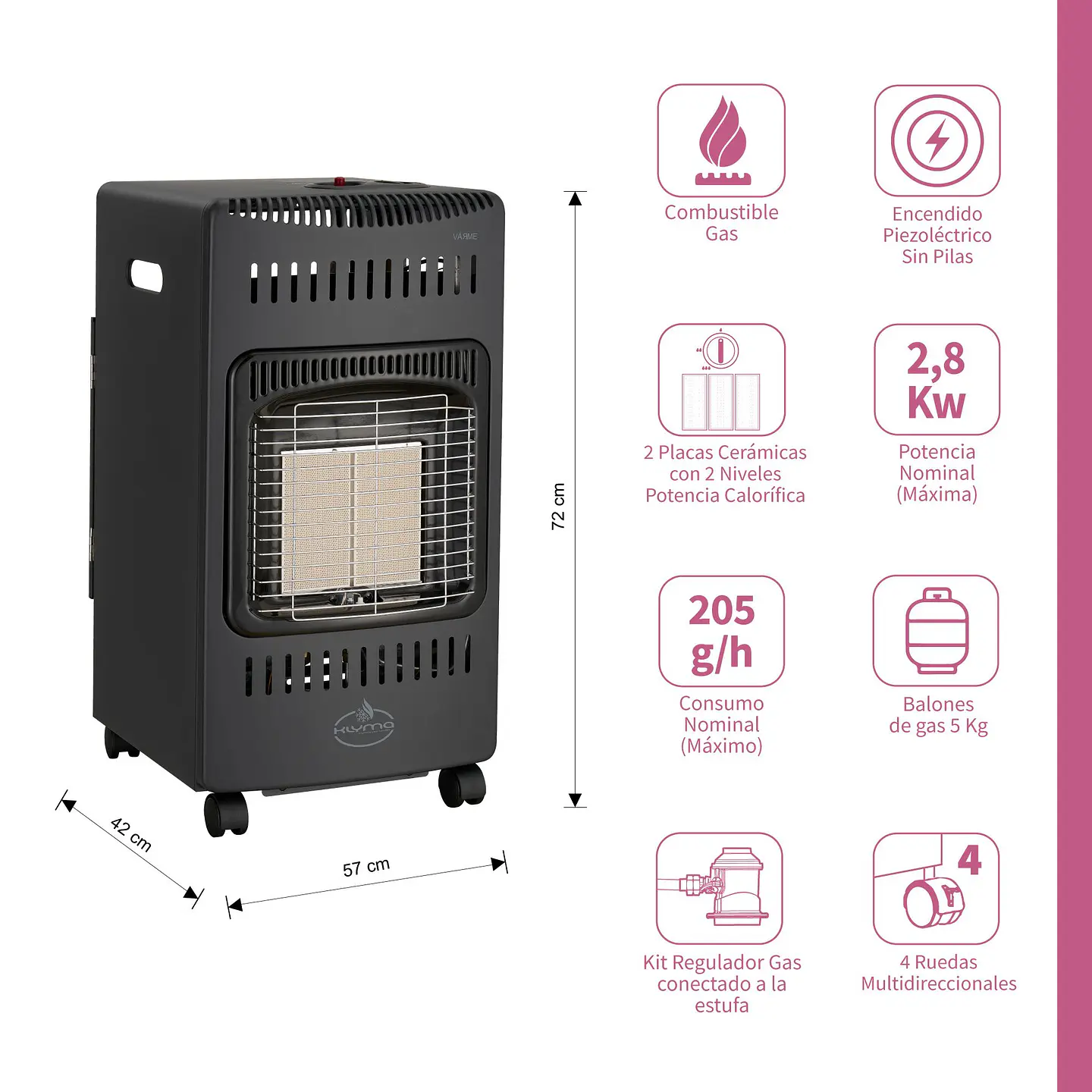 Estufa a Gas Interior 5 Kg 2,8 Kw VARME Black 2