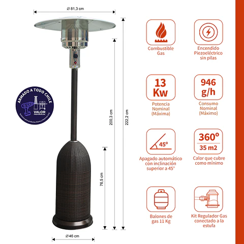 Estufa a Gas Exterior SETAX Rattan BLT Terraza Patio Jardín