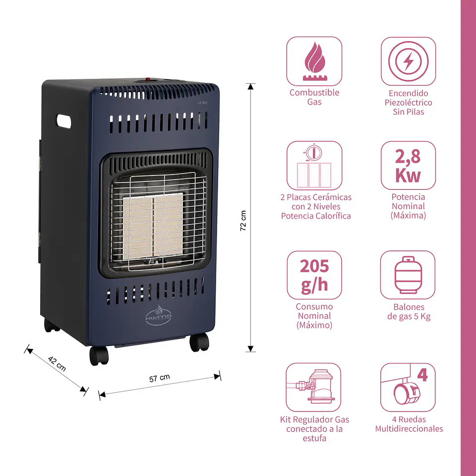 Estufa a Gas Interior 5 Kg 2,8 Kw VARME Blue 2