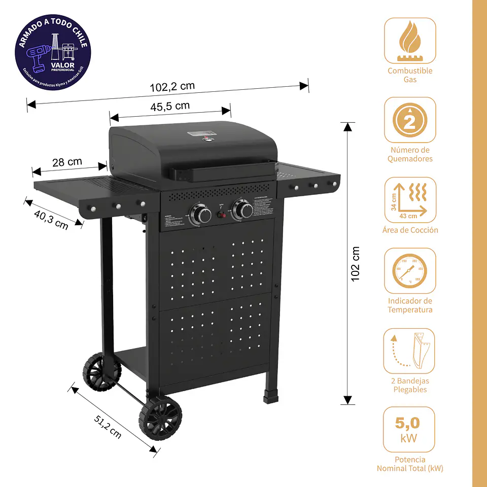 Set Parrilla Gas 2 Quemadores Vermont Black + Funda XXS 2