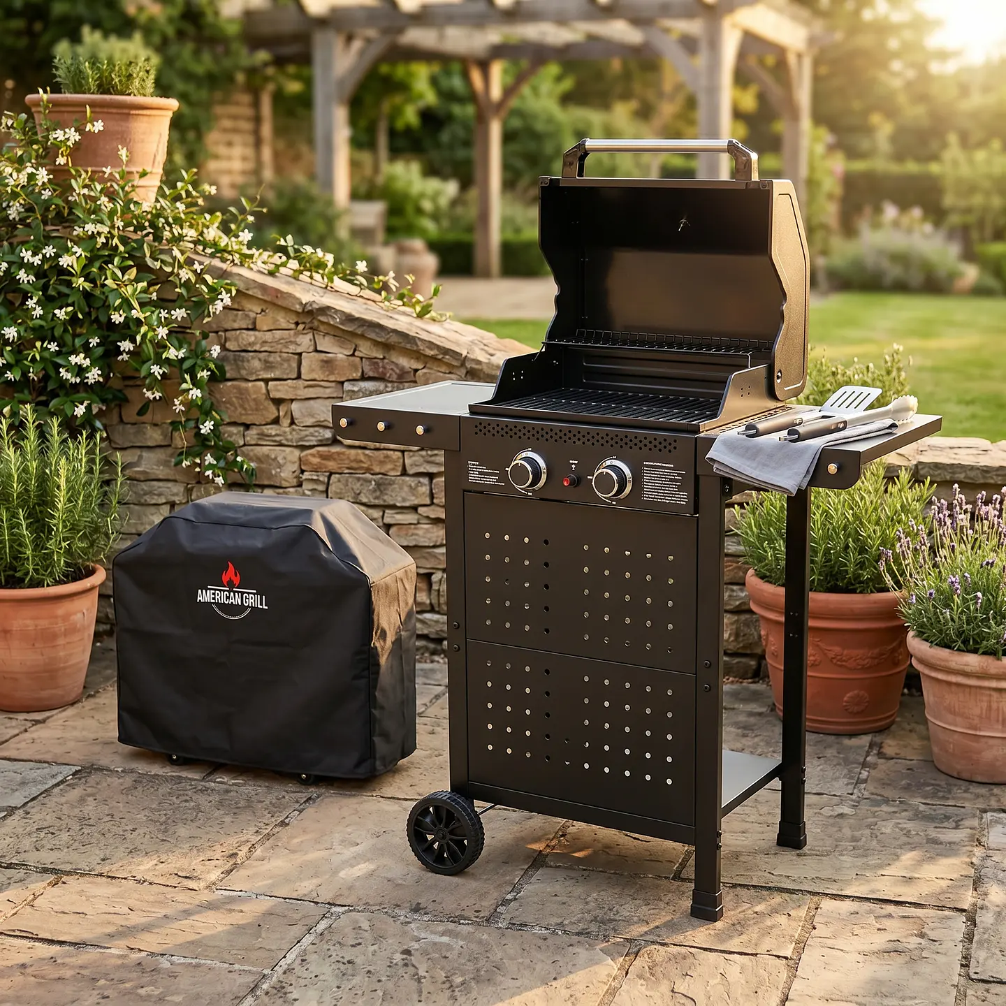 Set Parrilla Gas 2 Quemadores Vermont Black + Funda XXS 6