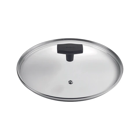 Tapa Vidrio Templado Borde Acero Inox c/Agujero de Vapor 16cm