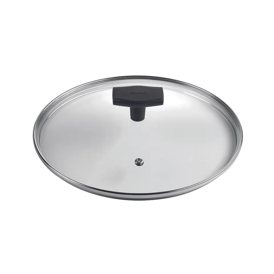 Tapa Vidrio Templado Borde Acero Inox c/Agujero de Vapor 16cm 2
