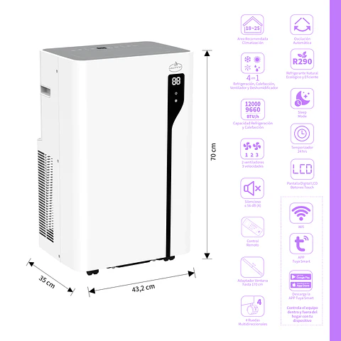 Aire Acondicionado Portátil FRIO-CALOR Wifi 12000 BTU ꓘÖLD 12wf PRO White
