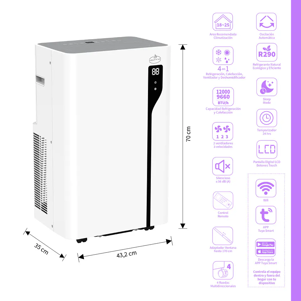 Aire Acondicionado Portátil FRIO-CALOR Wifi 12000 BTU ꓘÖLD 12wf PRO White 2