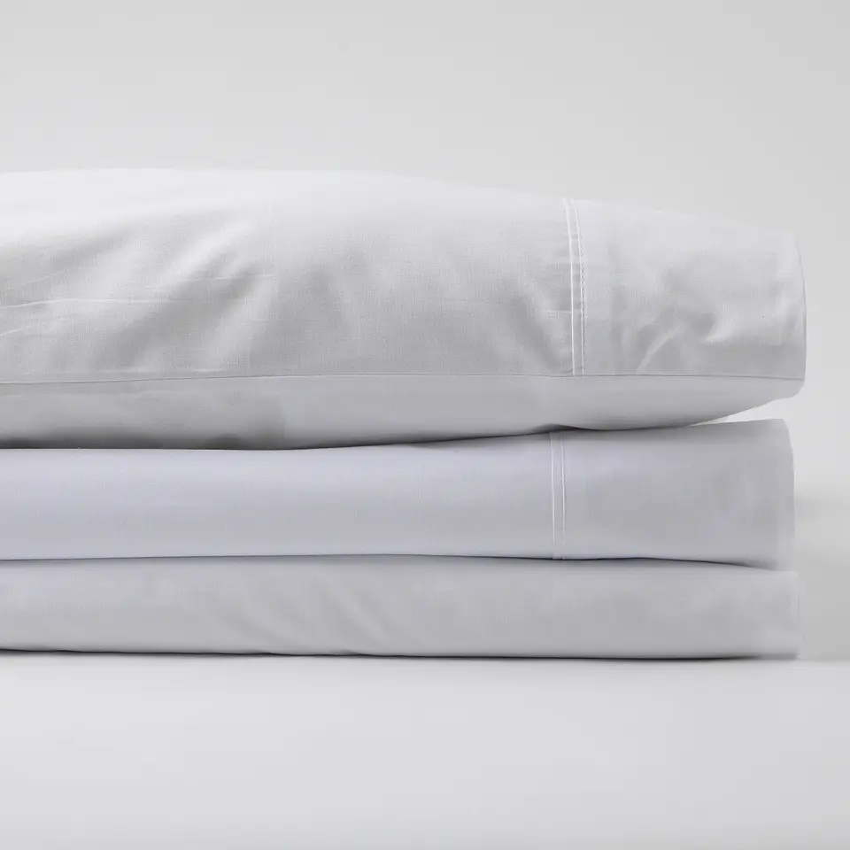 Sábanas 150 Hilos  Algodón Peruano  Percale Liso Blanco 2 Plazas 4