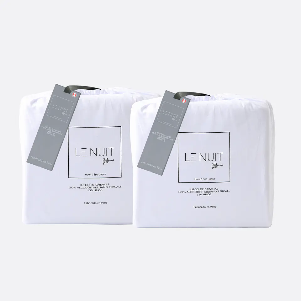 2 Sábanas 150 Hilos Algodón Peruano Percale Liso 2 Plazas 1