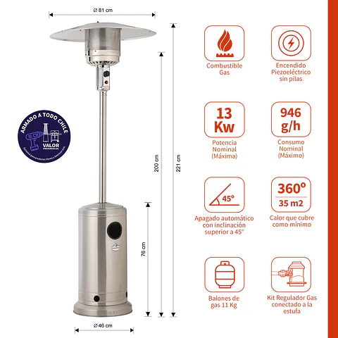Estufa a Gas Exterior Terraza SETAX Inox Terraza Patio Jardin