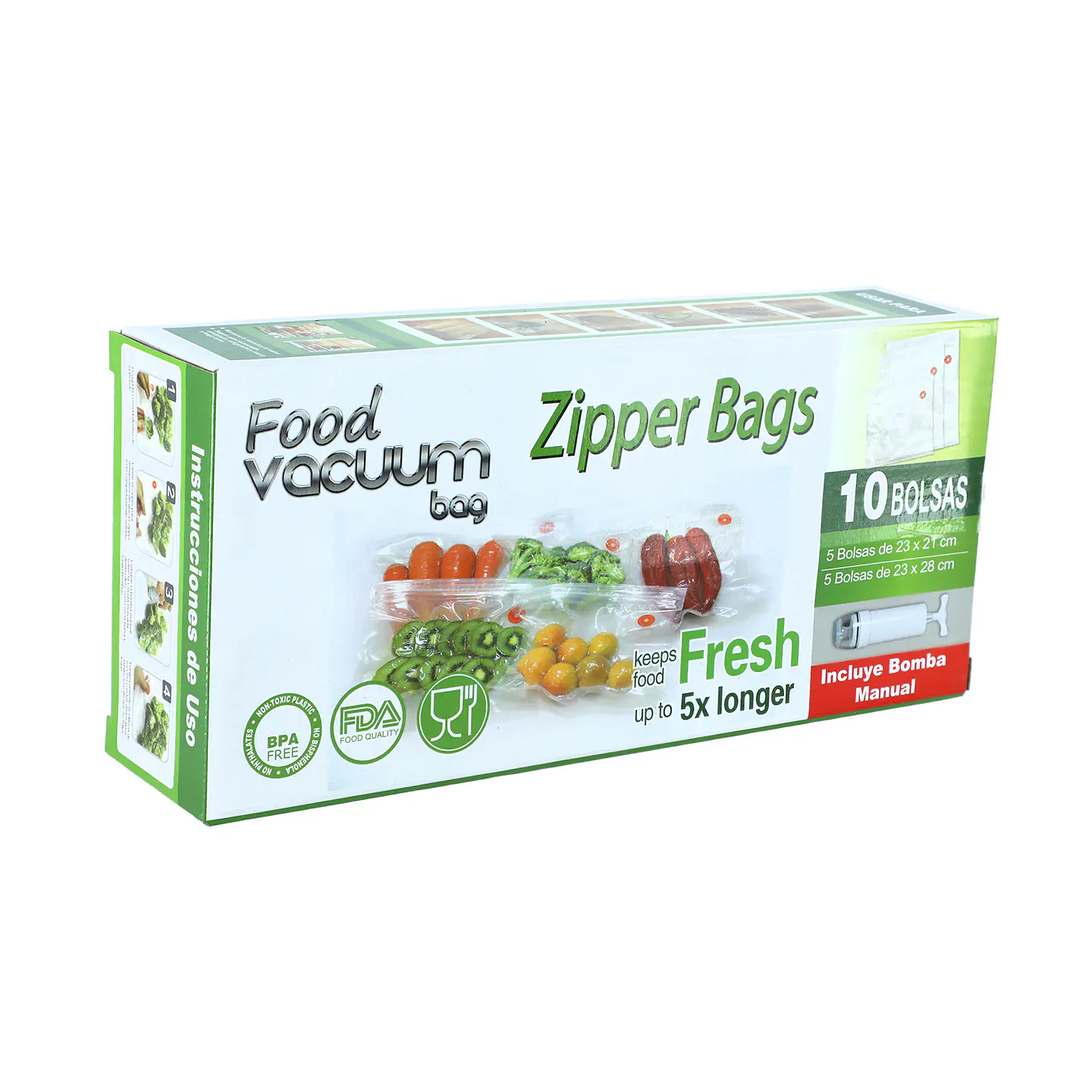 Pack 10 Bolsas al Vacío para Alimentos FVB con Bomba Extractora 1