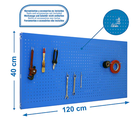 Panel Perforado PanelClik 1200x400 Azul + 8 Ganchos