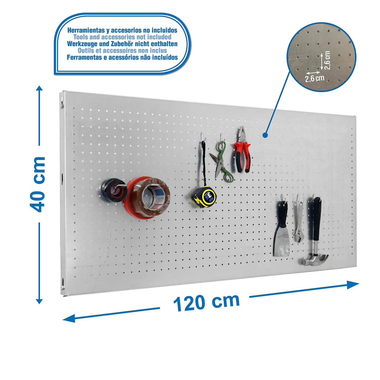 Panel Perforado PanelClik 1200x400 Gris + 8 Ganchos 3