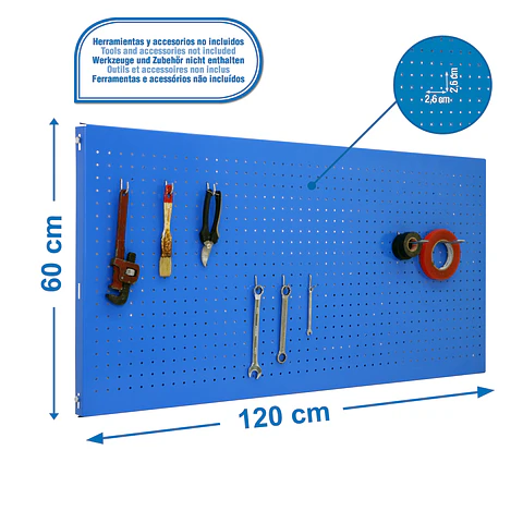 Panel Perforado PanelClik 1200x600 Azul  + 8 Ganchos