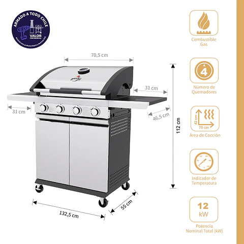 Parrilla a Gas 4 Quemadores New York Inox
