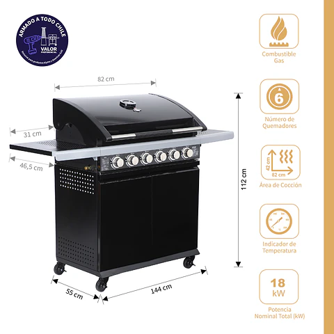 Parrilla a Gas 6 Quemadores Texas Black