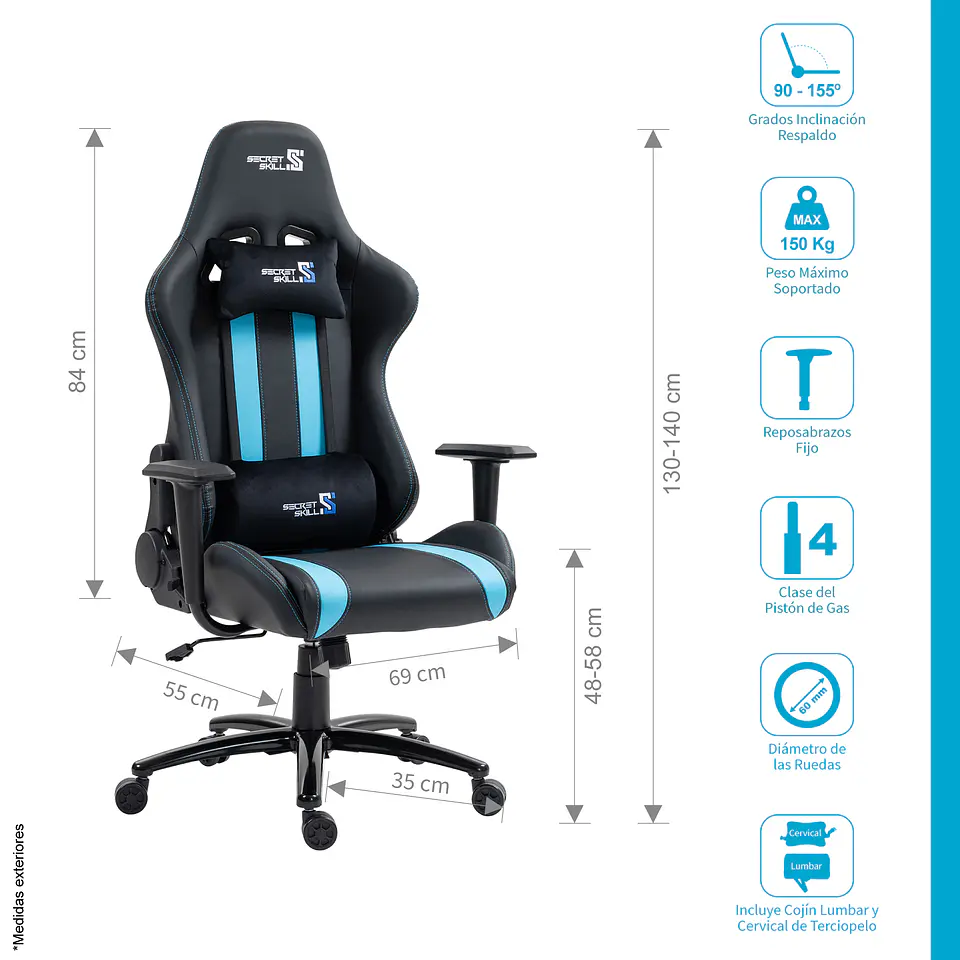 Silla Gamer Furious Negro /Azul 2