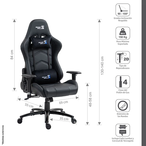 Silla Gamer Black Panther Negro/Negro