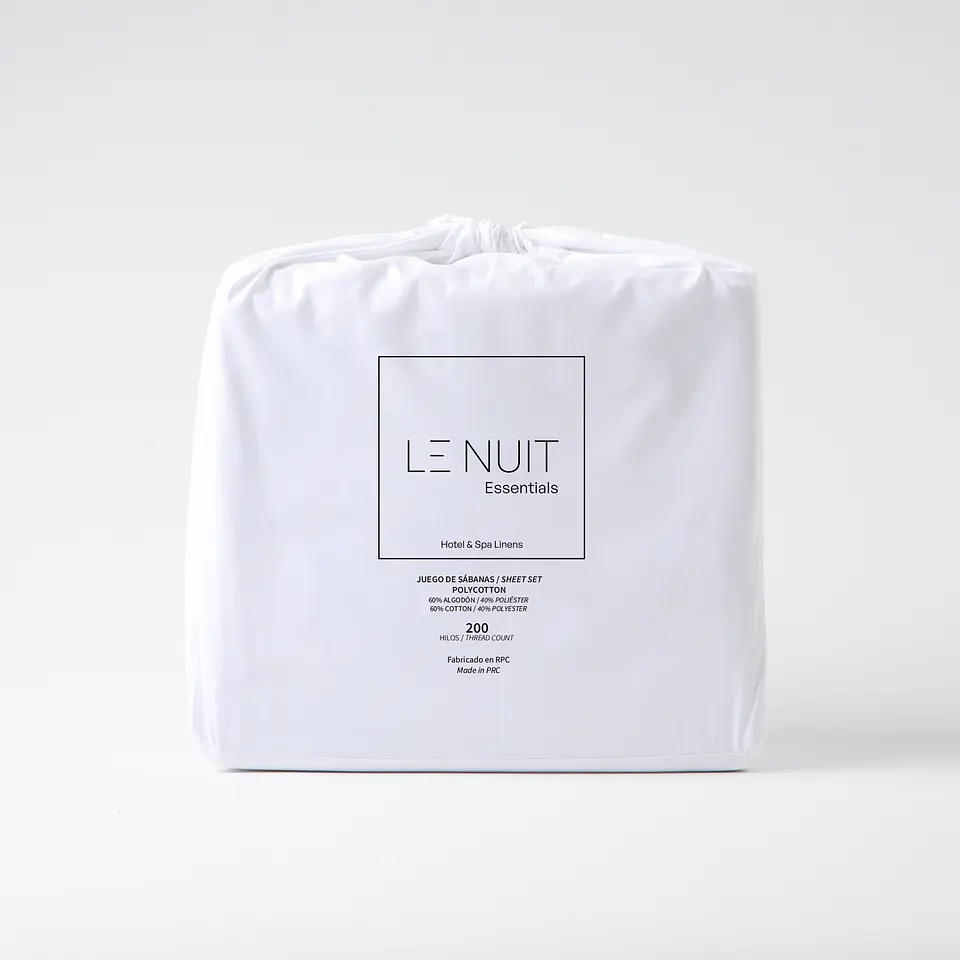 Sábanas 1,5 Plazas Polycotton 200 Hilos Essentials Liso Blanco 5
