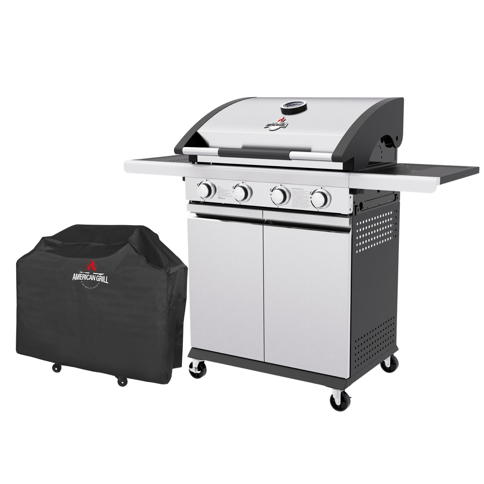 Parrilla a gas buffalo grey 4 Quemadores + Quemador lateral + Funda incluida